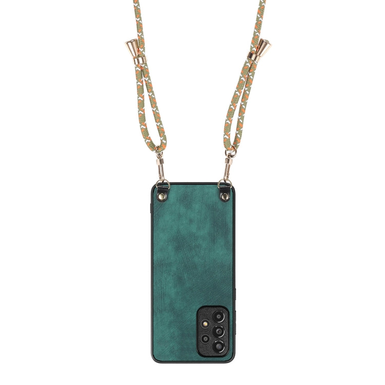 For Samsung Galaxy S25 5G Vintage Leather PC Back Cover Phone Case with Crossbody Strap(Green)