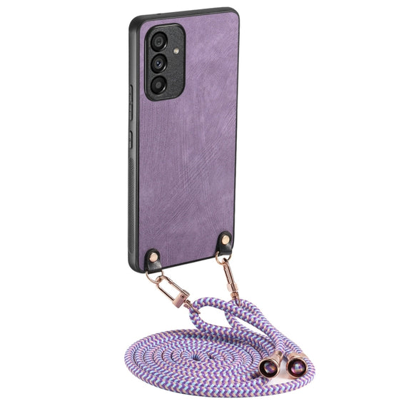 For Samsung Galaxy S25 5G Vintage Leather PC Back Cover Phone Case with Crossbody Strap(Purple)