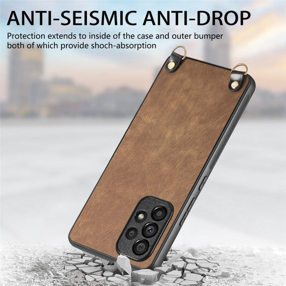 For Samsung Galaxy S25 5G Vintage Leather PC Back Cover Phone Case with Crossbody Strap(Brown)