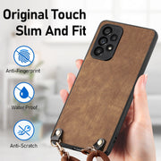 For Samsung Galaxy S25 5G Vintage Leather PC Back Cover Phone Case with Crossbody Strap(Brown)