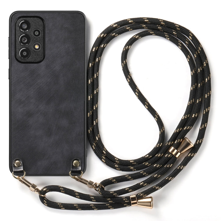 For Samsung Galaxy S25+ 5G Vintage Leather PC Back Cover Phone Case with Crossbody Strap(Black)