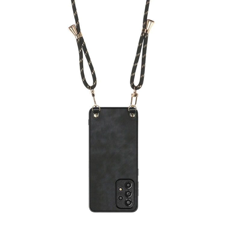 For Samsung Galaxy S25+ 5G Vintage Leather PC Back Cover Phone Case with Crossbody Strap(Black)