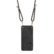 For Samsung Galaxy S25+ 5G Vintage Leather PC Back Cover Phone Case with Crossbody Strap(Black)