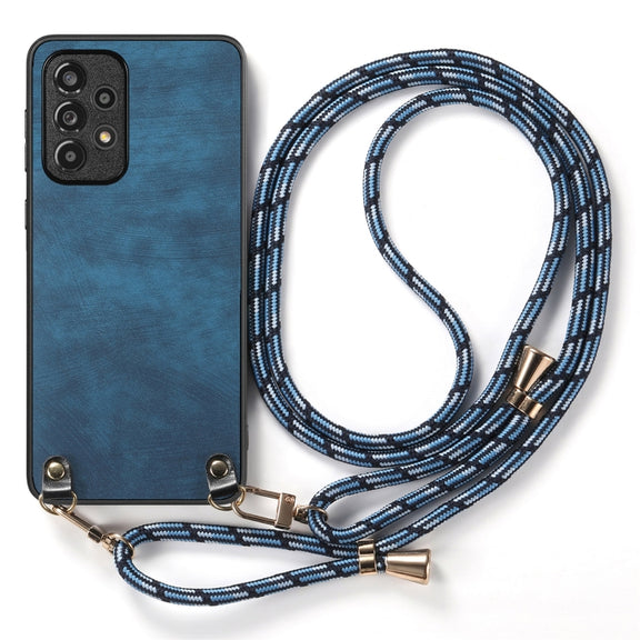 For Samsung Galaxy S25+ 5G Vintage Leather PC Back Cover Phone Case with Crossbody Strap(Blue)