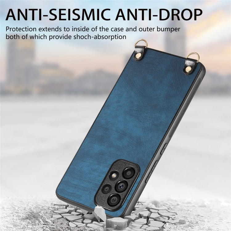 For Samsung Galaxy S25+ 5G Vintage Leather PC Back Cover Phone Case with Crossbody Strap(Blue)