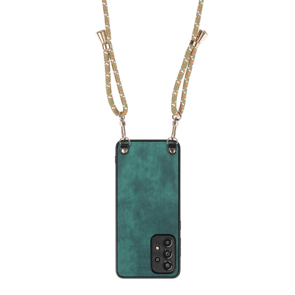 For Samsung Galaxy S25+ 5G Vintage Leather PC Back Cover Phone Case with Crossbody Strap(Green)