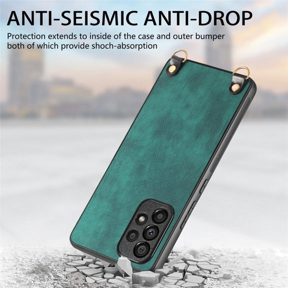 For Samsung Galaxy S25+ 5G Vintage Leather PC Back Cover Phone Case with Crossbody Strap(Green)