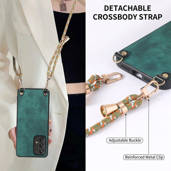 For Samsung Galaxy S25+ 5G Vintage Leather PC Back Cover Phone Case with Crossbody Strap(Green)