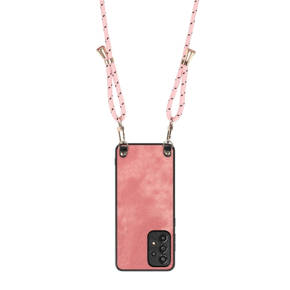 For Samsung Galaxy S25 Ultra 5G Vintage Leather PC Back Cover Phone Case with Crossbody Strap(Pink)