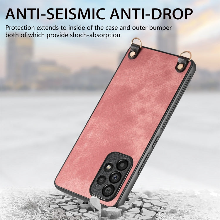 For Samsung Galaxy S25 Ultra 5G Vintage Leather PC Back Cover Phone Case with Crossbody Strap(Pink)