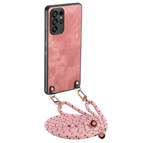For Samsung Galaxy S25 Ultra 5G Vintage Leather PC Back Cover Phone Case with Crossbody Strap(Pink)
