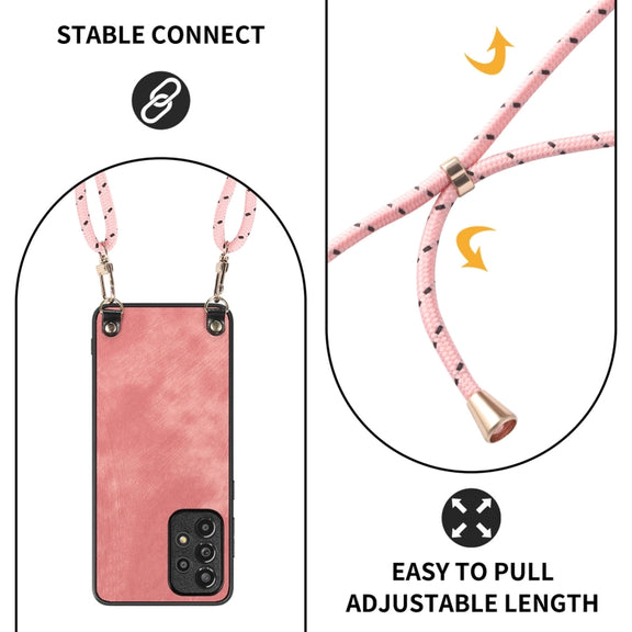 For Samsung Galaxy S25 Ultra 5G Vintage Leather PC Back Cover Phone Case with Crossbody Strap(Pink)
