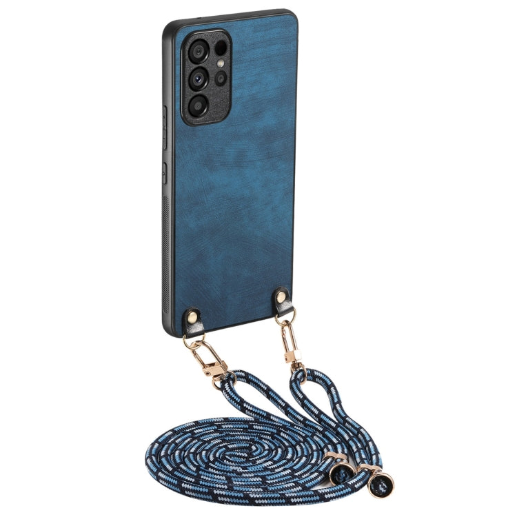 For Samsung Galaxy S25 Ultra 5G Vintage Leather PC Back Cover Phone Case with Crossbody Strap(Blue)