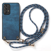 For Samsung Galaxy S25 Ultra 5G Vintage Leather PC Back Cover Phone Case with Crossbody Strap(Blue)