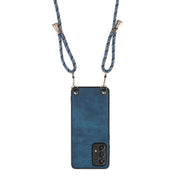 For Samsung Galaxy S25 Ultra 5G Vintage Leather PC Back Cover Phone Case with Crossbody Strap(Blue)