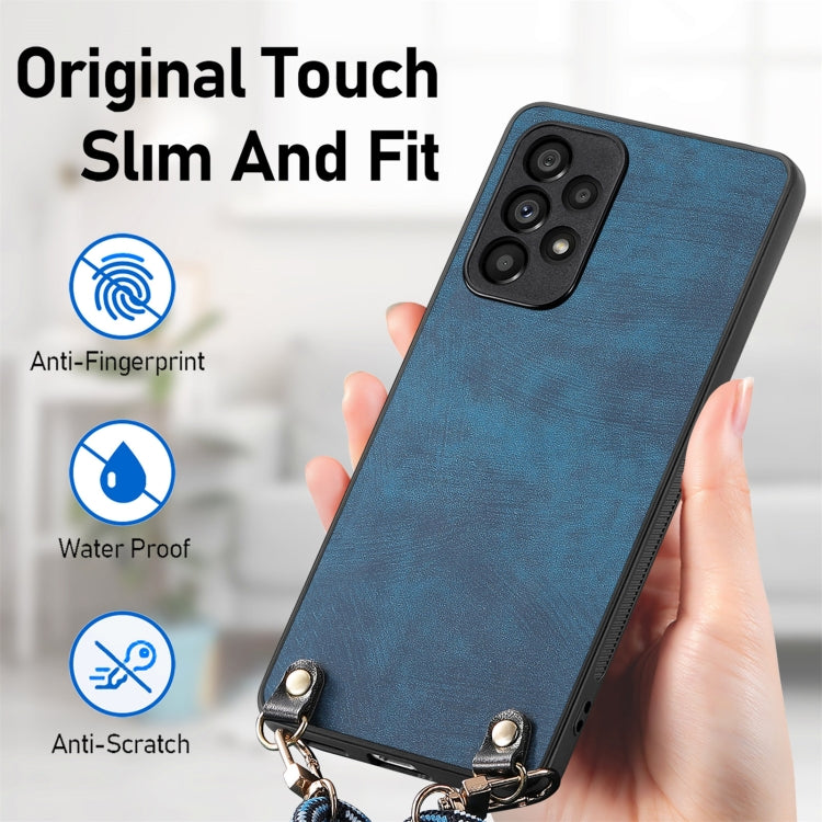 For Samsung Galaxy S25 Ultra 5G Vintage Leather PC Back Cover Phone Case with Crossbody Strap(Blue)