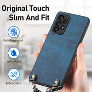 For Samsung Galaxy S25 Ultra 5G Vintage Leather PC Back Cover Phone Case with Crossbody Strap(Blue)