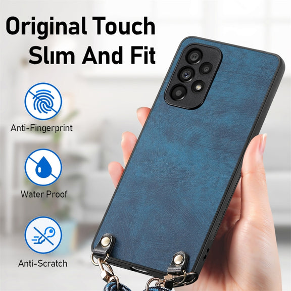 For Samsung Galaxy S25 Ultra 5G Vintage Leather PC Back Cover Phone Case with Crossbody Strap(Blue)