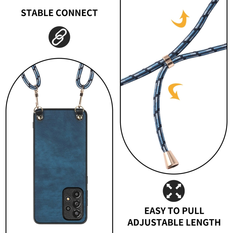 For Samsung Galaxy S25 Ultra 5G Vintage Leather PC Back Cover Phone Case with Crossbody Strap(Blue)