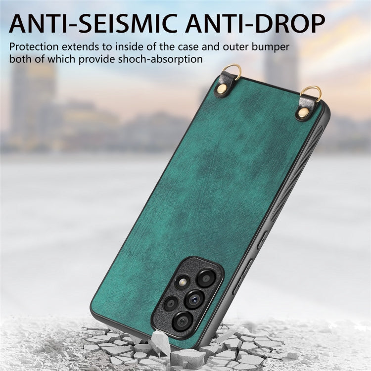 For Samsung Galaxy S25 Ultra 5G Vintage Leather PC Back Cover Phone Case with Crossbody Strap(Green)