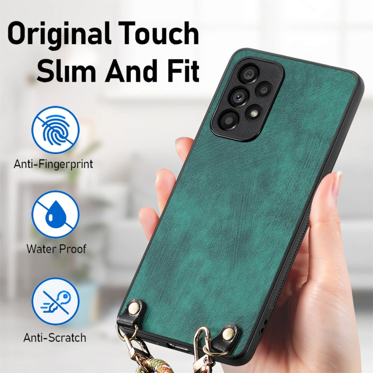 For Samsung Galaxy S25 Ultra 5G Vintage Leather PC Back Cover Phone Case with Crossbody Strap(Green)