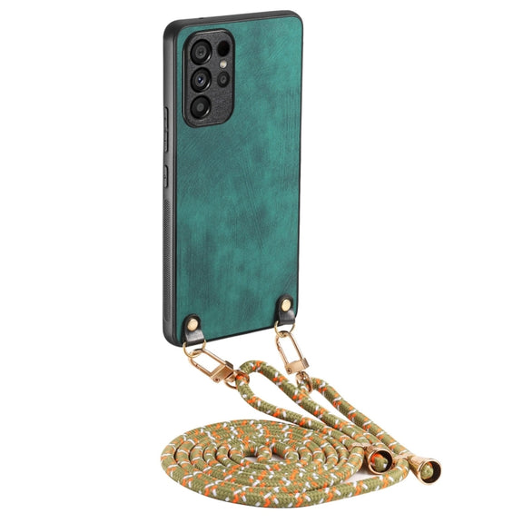 For Samsung Galaxy S25 Ultra 5G Vintage Leather PC Back Cover Phone Case with Crossbody Strap(Green)
