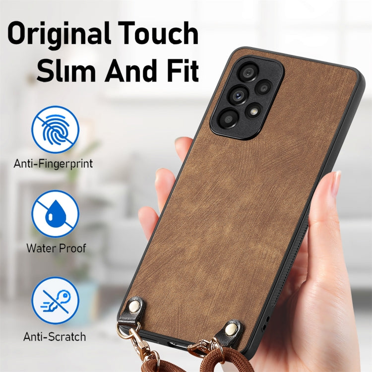 For Samsung Galaxy S25 Ultra 5G Vintage Leather PC Back Cover Phone Case with Crossbody Strap(Brown)