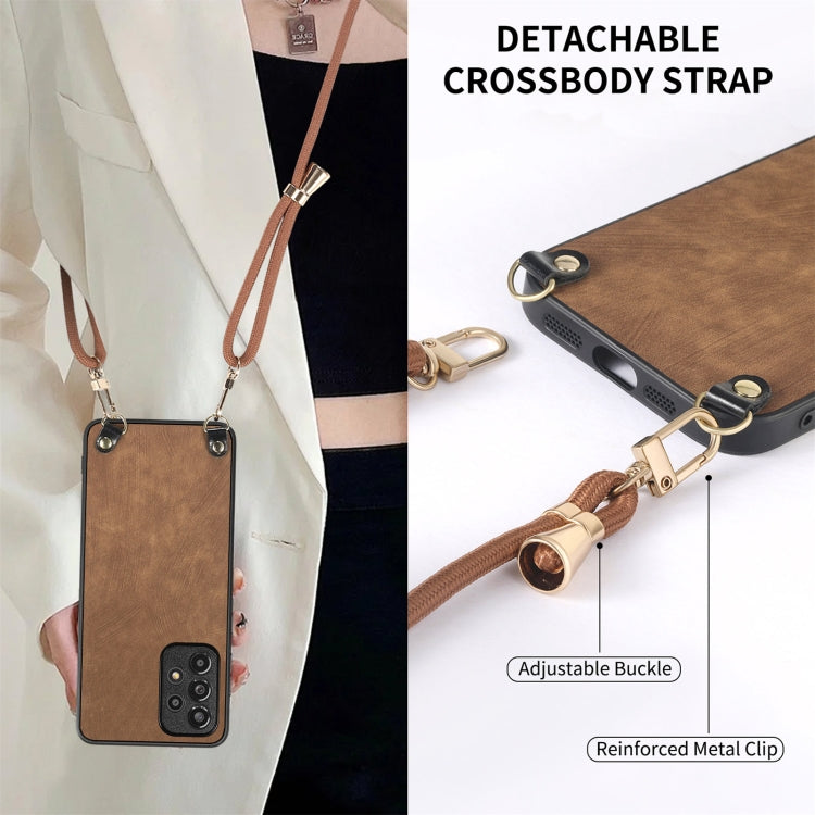 For Samsung Galaxy S25 Ultra 5G Vintage Leather PC Back Cover Phone Case with Crossbody Strap(Brown)