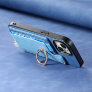 For Samsung Galaxy S25 5G Retro Cross Leather Ring Horizontal Insert Card Bag MagSafe Phone Case(Blue)