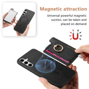 For Samsung Galaxy S25+ 5G Retro Cross Leather Ring Horizontal Insert Card Bag MagSafe Phone Case(Black)