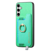 For Samsung Galaxy S25 Ultra 5G Retro Cross Leather Ring Horizontal Insert Card Bag MagSafe Phone Case(Green)