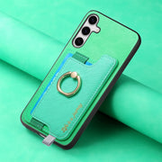 For Samsung Galaxy S25 Ultra 5G Retro Cross Leather Ring Horizontal Insert Card Bag MagSafe Phone Case(Green)