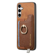 For Samsung Galaxy S25 Ultra 5G Retro Cross Leather Ring Horizontal Insert Card Bag MagSafe Phone Case(Brown)