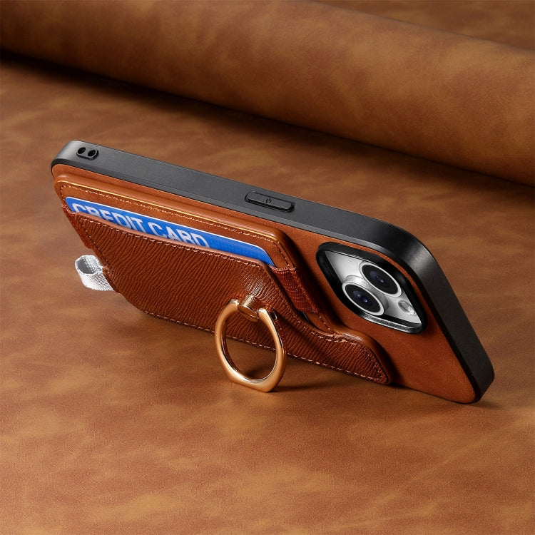 For Samsung Galaxy S25 Ultra 5G Retro Cross Leather Ring Horizontal Insert Card Bag MagSafe Phone Case(Brown)
