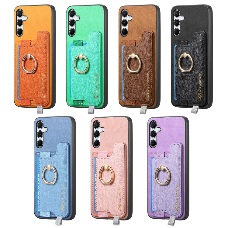 For Samsung Galaxy S25+ 5G Retro Cross Leather Ring Horizontal Insert Card Bag MagSafe Phone Case(Black)