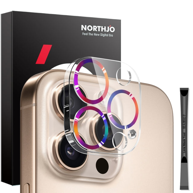 For iPhone 16 Pro / 16 Pro Max NORTHJO Camera Lens Protector CD Veins 3D Tempered Glass Film(Colorful)