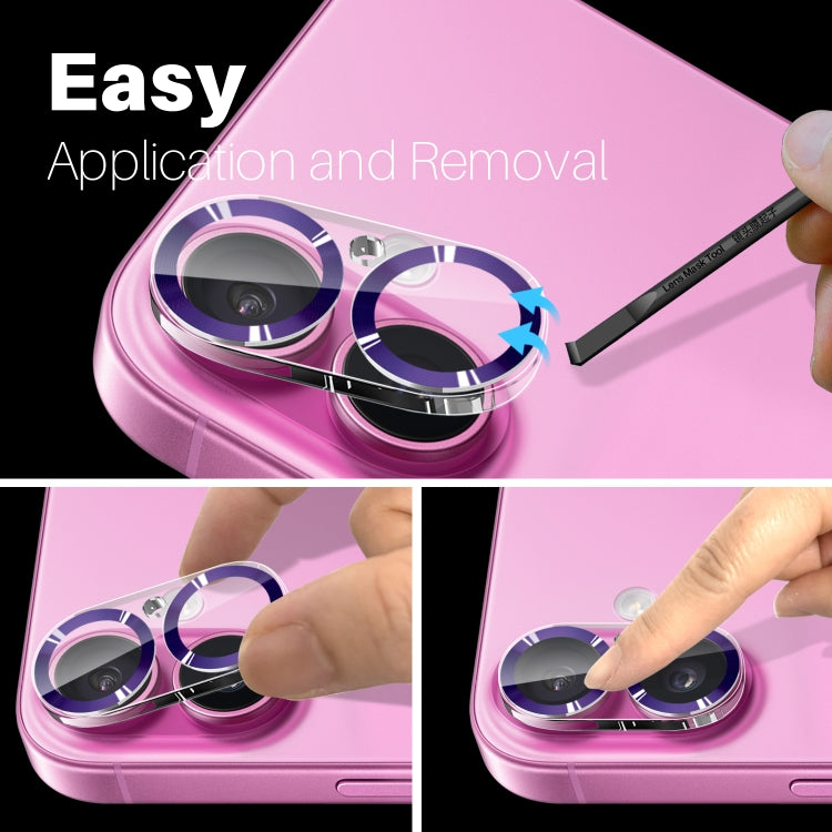 For iPhone 16 / 16 Plus NORTHJO Camera Lens Protector CD Veins 3D Tempered Glass Film(Purple)