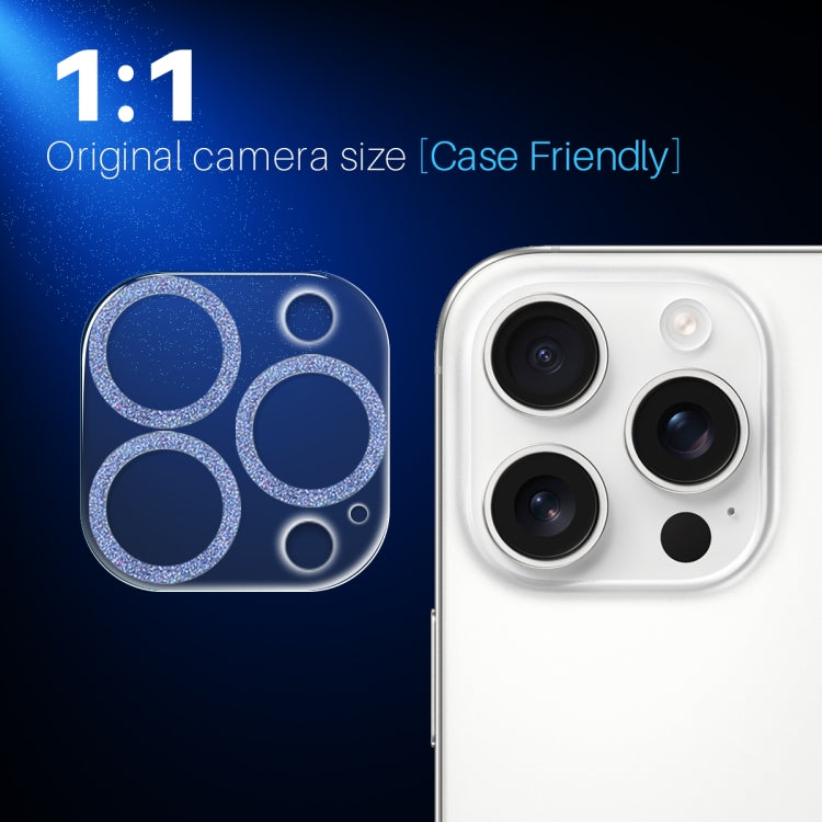 For iPhone 16 Pro / 16 Pro Max NORTHJO Camera Lens Protector Glitter Ring 3D Tempered Glass Film(Blue)