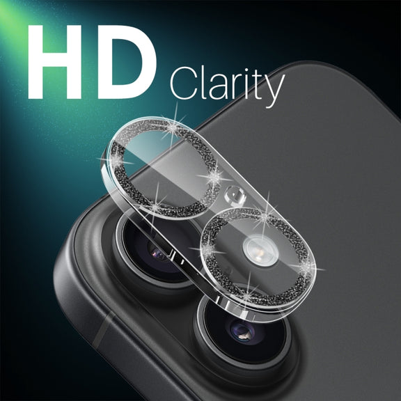 For iPhone 16 / 16 Plus NORTHJO Camera Lens Protector Glitter Ring 3D Tempered Glass Film(Black)