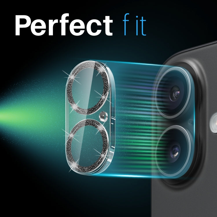 For iPhone 16 / 16 Plus NORTHJO Camera Lens Protector Glitter Ring 3D Tempered Glass Film(Black)