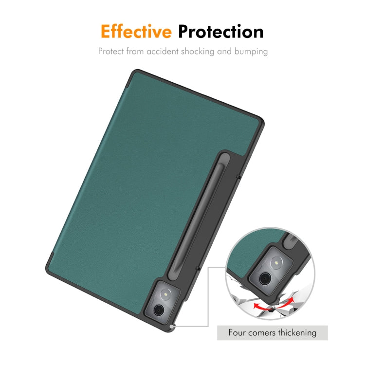For Samsung Galaxy Tab S10+ / S9+ / S9 FE+ ENKAY Tri-fold Custer Texture Plastic Leather Smart Tablet Case with Pen Slot(Dark Blue)