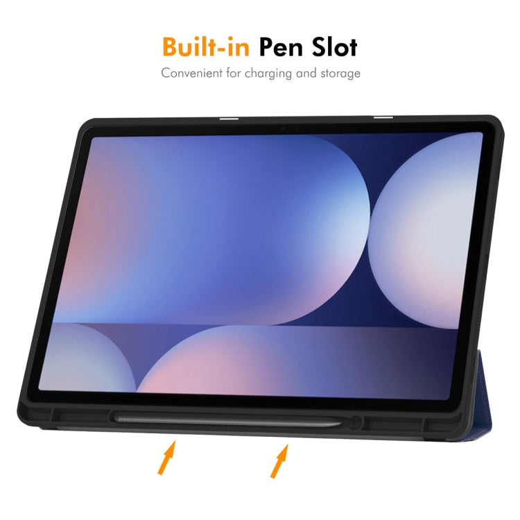 For Samsung Galaxy Tab S10+ / S9+ / S9 FE+ ENKAY Tri-fold Custer Texture TPU Leather Smart Tablet Case with Pen Slot(Grey)