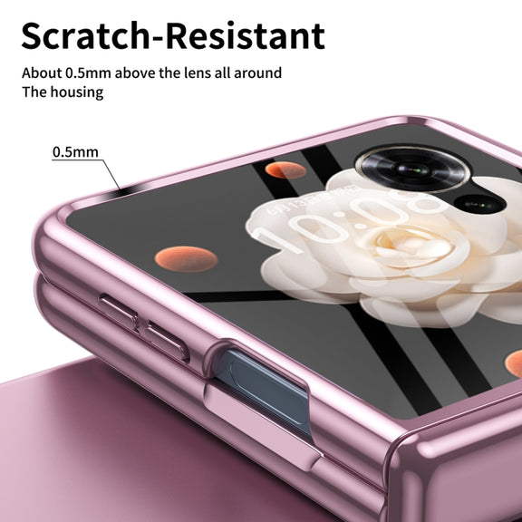 For Honor Magic V Flip Plating Transparent Folding Hinged Phone Case(Pink)