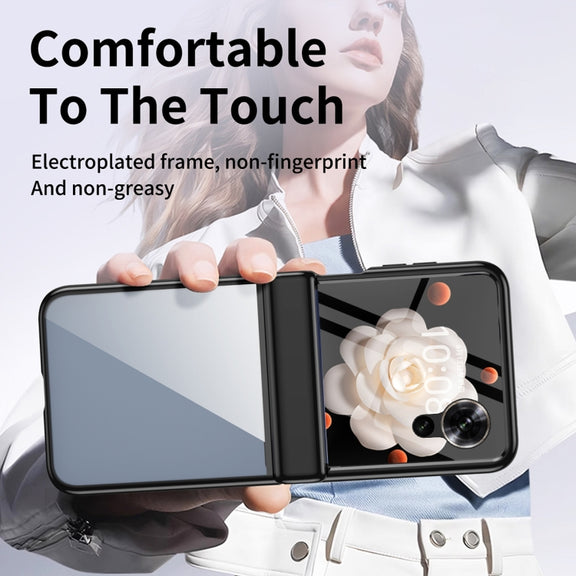 For Honor Magic V Flip Plating Transparent Folding Hinged Phone Case(Black)