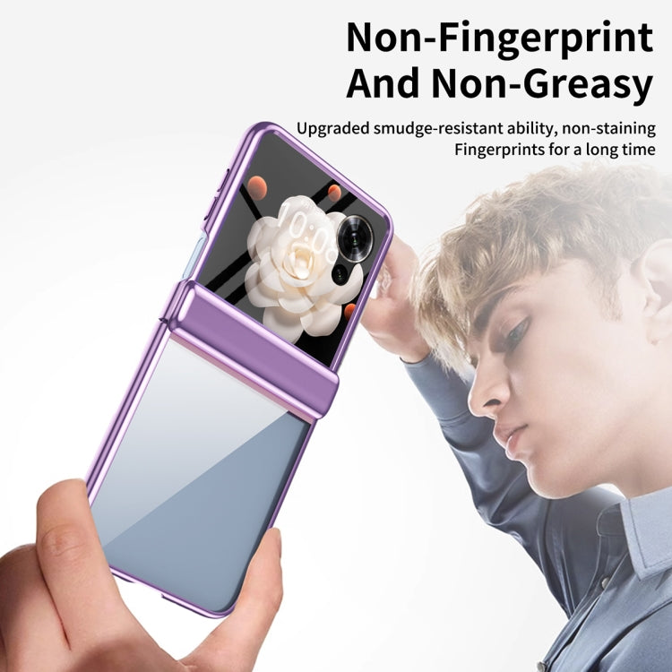 For Honor Magic V Flip Plating Transparent Folding Hinged Phone Case(Purple)