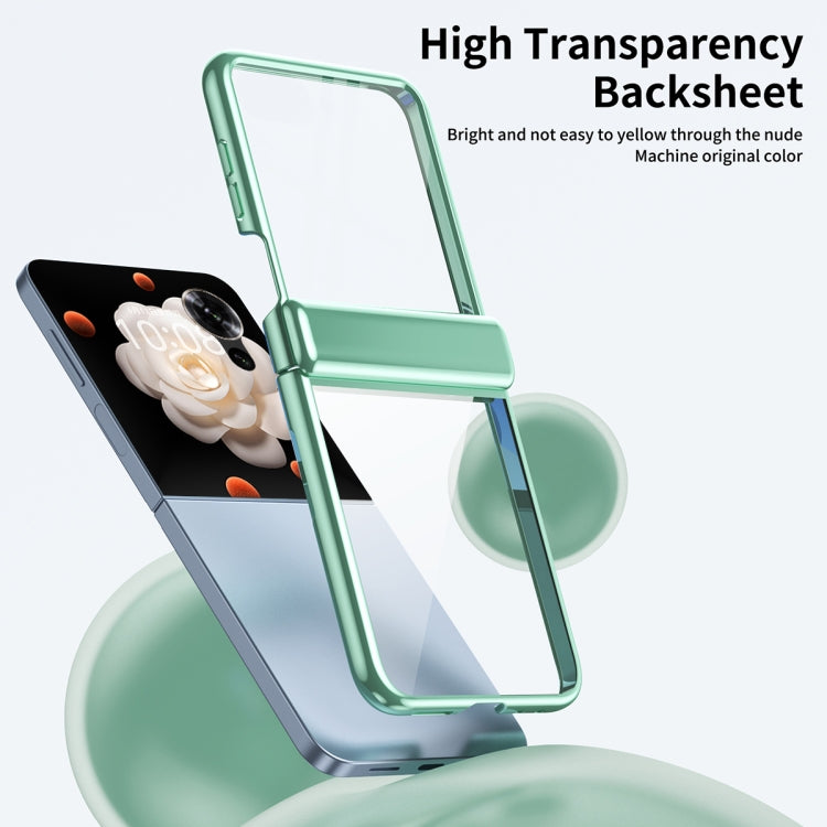 For Honor Magic V Flip Plating Transparent Folding Hinged Phone Case(Green)