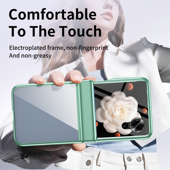 For Honor Magic V Flip Plating Transparent Folding Hinged Phone Case(Green)