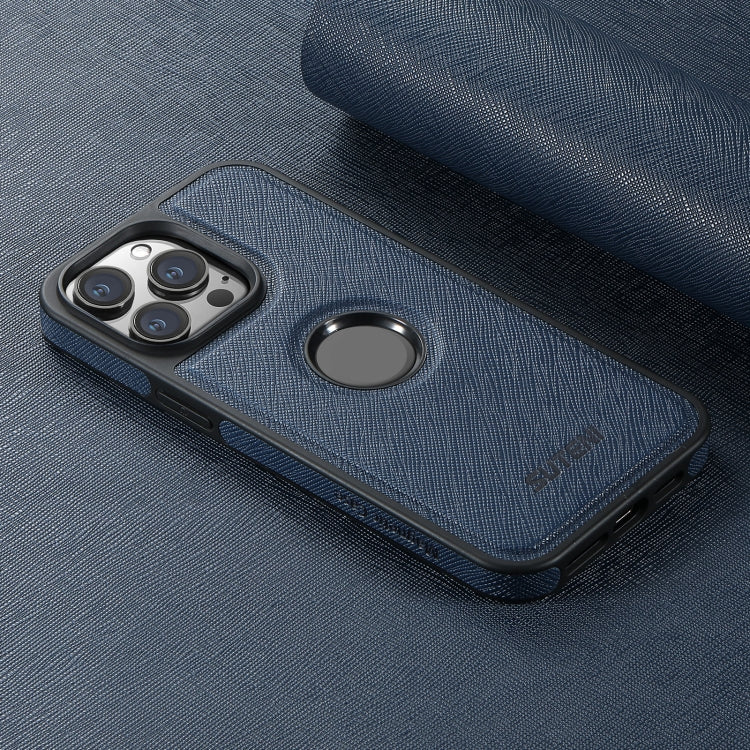 For iPhone 16 Plus Suteni G1 Cross Texture MagSafe Phone Case(Blue)