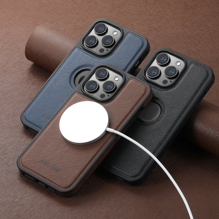 For iPhone 16 Plus Suteni G1 Cross Texture MagSafe Phone Case(Brown)