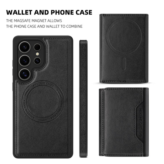 For Samsung Galaxy S25 5G Shield Multi-functional MagSafe Card Bag Phone Case(Black)